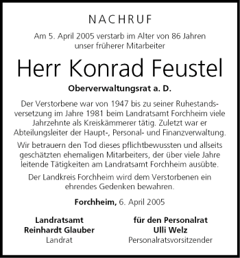 Anzeige von Konrad Feustel von MGO