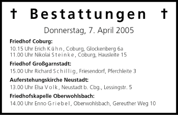 Anzeige von Bestattungen vom 07.04.2005 von MGO