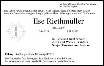 Anzeige von Ilse Riethmüller von MGO