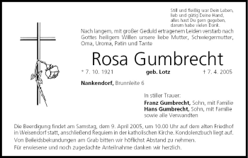 Anzeige von Rosa Gumbrecht von MGO