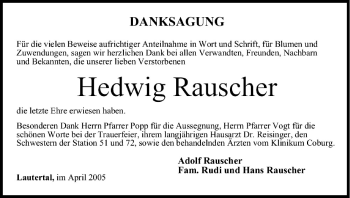 Anzeige von Hedwig Rauscher von MGO