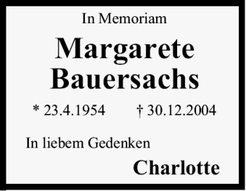 Anzeige von Margarete Bauersachs von MGO
