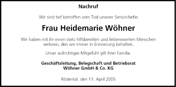 Anzeige von Heidemarie Wöhner von MGO