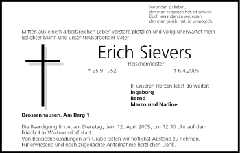 Anzeige von Erich Sievers von MGO