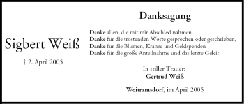 Anzeige von Sigbert Weiß von MGO