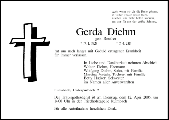 Anzeige von Gerda Diehm von MGO