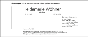 Anzeige von Heidemarie Wöhner von MGO