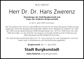 Anzeige von Hans Zwerenz von MGO
