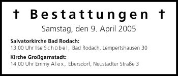 Anzeige von Bestattungen vom 09.04.2005 von MGO