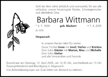 Anzeige von Barbara Wittmann von MGO