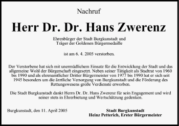 Anzeige von Hans Zwerenz von MGO