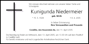 Anzeige von Kunigunda Niedermeier von MGO