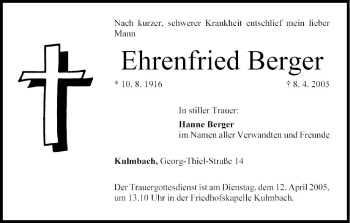 Anzeige von Ehrenfried Berger von MGO
