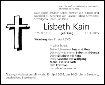 Anzeige von Lisbeth Kain von MGO