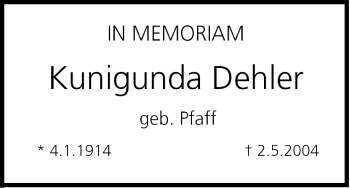 Anzeige von Kunigunda Dehler von MGO