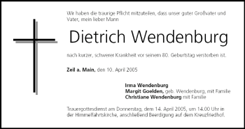 Anzeige von Dietrich Wendenburg von MGO