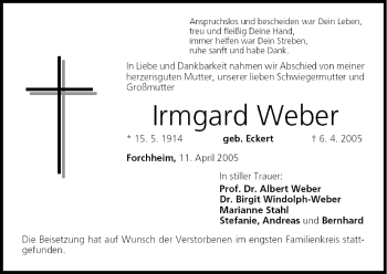 Anzeige von Irmgard Weber von MGO