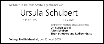 Anzeige von Ursula Schubert von MGO