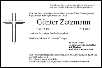 Anzeige von Günter Zetzmann von MGO