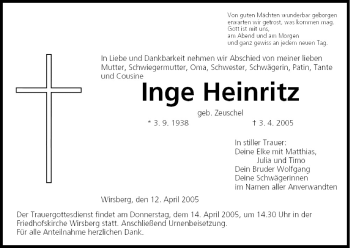 Anzeige von Inge Heinritz von MGO