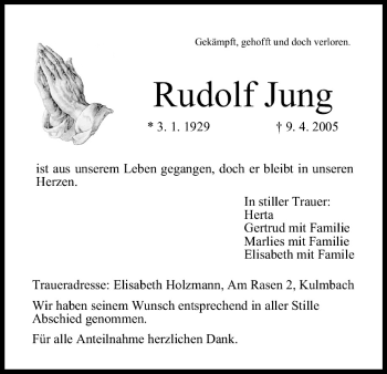 Anzeige von Rudolf Jung von MGO