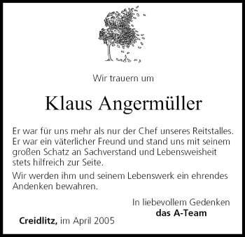 Anzeige von Klaus Angermüller von MGO