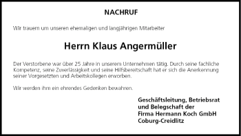 Anzeige von Klaus Angermüller von MGO
