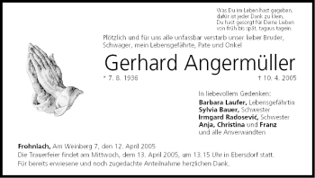 Anzeige von Gerhard Angermüller von MGO