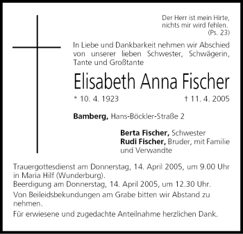 Anzeige von Elisabeth Anna Fischer von MGO