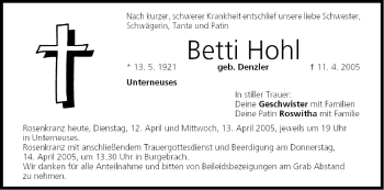 Anzeige von Betti Hohl von MGO
