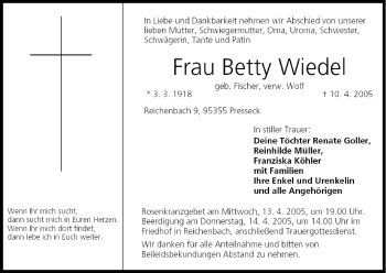 Anzeige von Betty Wiedel von MGO
