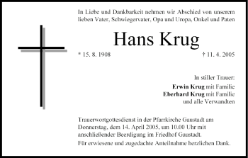 Anzeige von Hans Krug von MGO