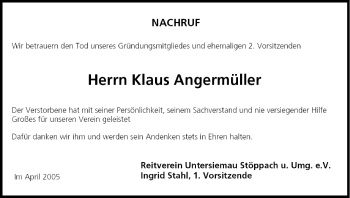 Anzeige von Klaus Angermüller von MGO