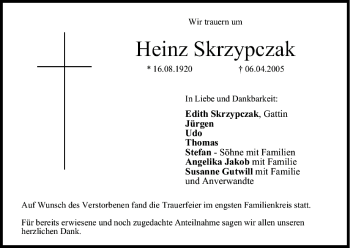 Anzeige von Heinz Skrzypczak von MGO