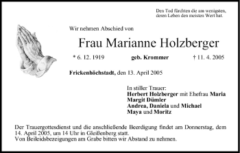 Anzeige von Marianne Holzberger von MGO