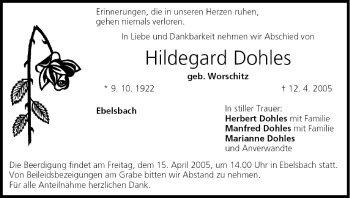 Anzeige von Hildegard Dohles von MGO