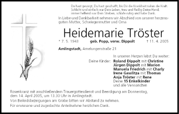 Anzeige von Heidemarie Tröster von MGO