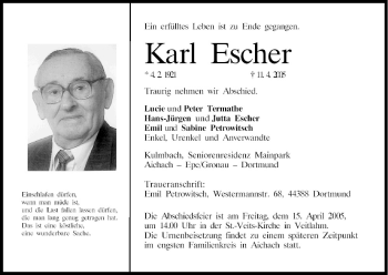 Anzeige von Karl Escher von MGO