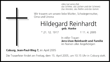 Anzeige von Hildegard Reinhardt von MGO