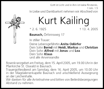 Anzeige von Kurt Kailing von MGO