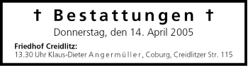 Anzeige von Bestattungen vom 14.04.2005 von MGO