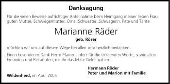 Anzeige von Marianne Räder von MGO