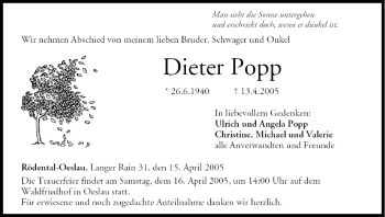 Anzeige von Dieter Popp von MGO