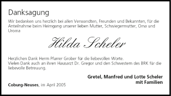Anzeige von Hilda Scheler von MGO