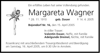 Anzeige von Margareta Wagner von MGO