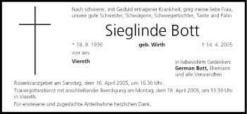 Anzeige von Sieglinde Bott von MGO