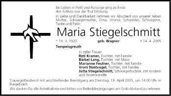 Anzeige von Maria Stiegelschmitt von MGO