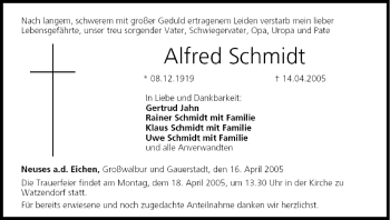 Anzeige von Alfred Schmidt von MGO