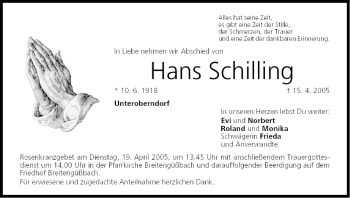 Anzeige von Hans Schilling von MGO