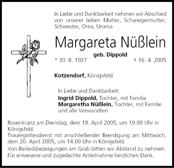 Anzeige von Margareta Nüßlein von MGO